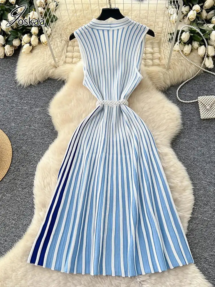 Joskaa Stripe Ribbed Knit Sleeveless Bodycon Dress - bodycon dress image 3