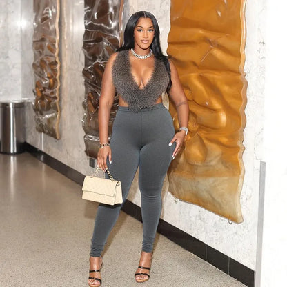 Women's Backless Halter Bodycon Two Piece Set