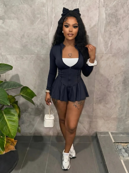 Women's Zip Up Long Sleeve Two Piece Set - Detail View 8