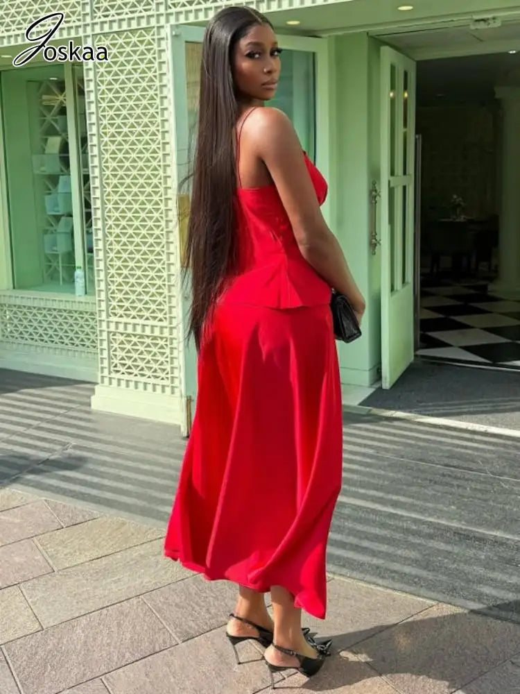Women's Sleeveless High Waist Two Piece Set Red – Side View