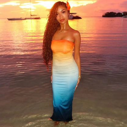 Women's Backless Bodycon Gradient Wrap Maxi Dress