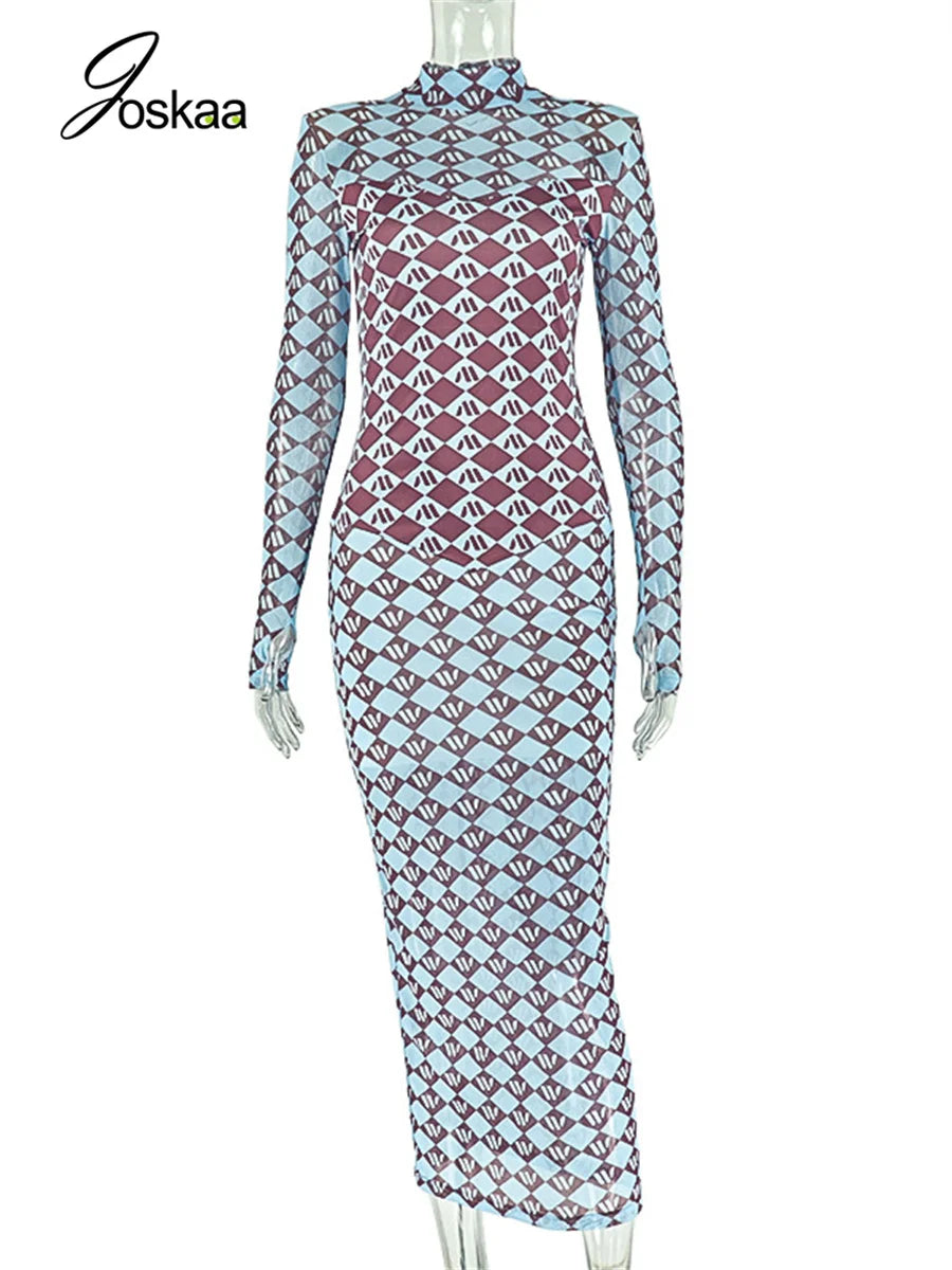 Women's Long Sleeve Fall Midi Bodycon Dress Blue – Back View