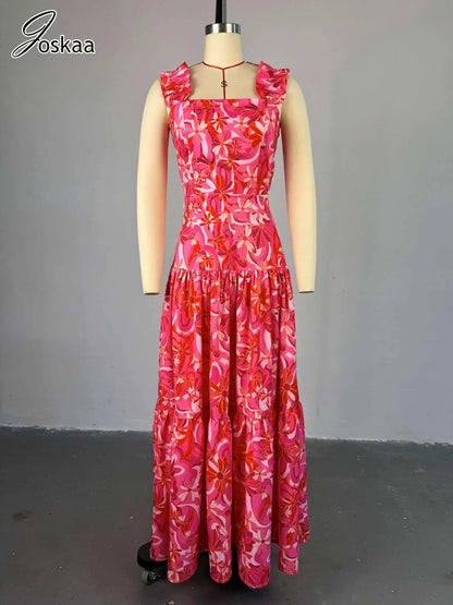 Women's Floral Print Crop High Waist Two Piece Set Red – Front View