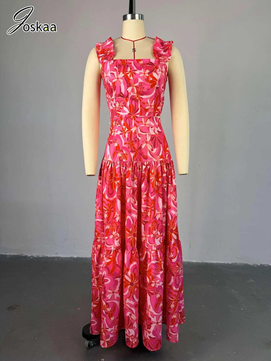 Women's Floral Print Crop High Waist Two Piece Set Red – Front View