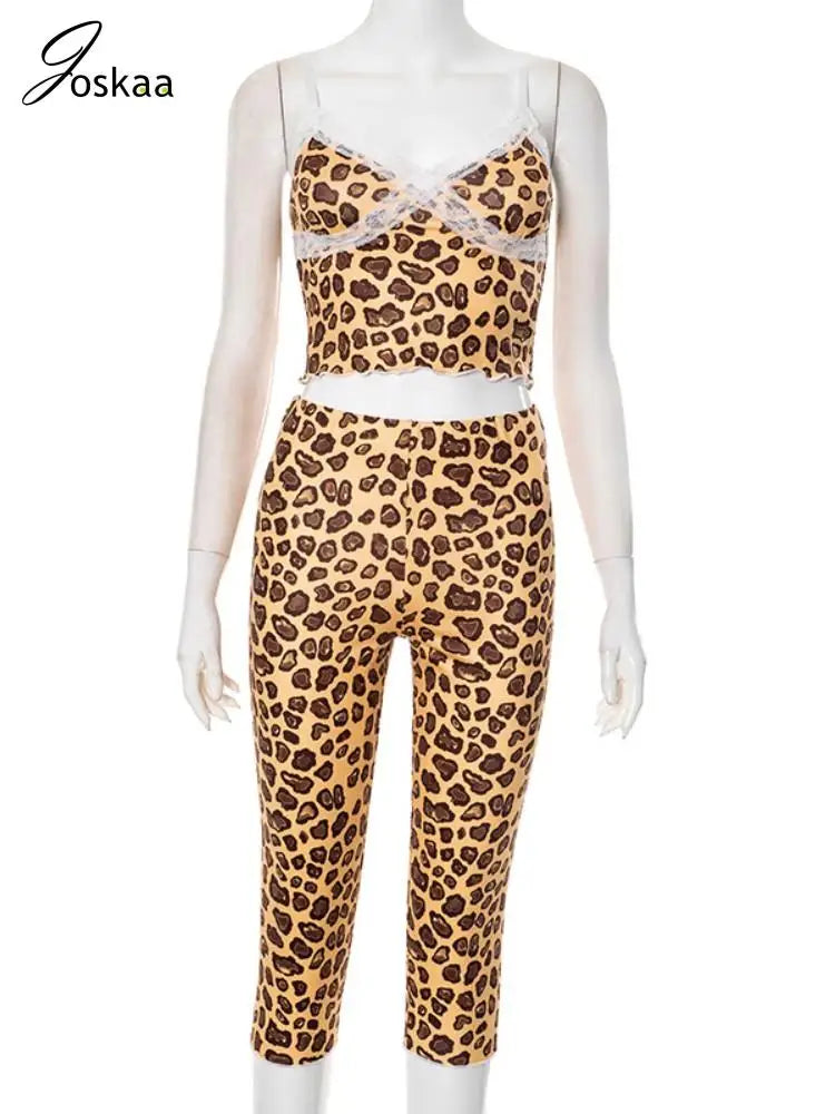 Women's Leopard Print Lace Crop Two Piece Set Leopard Print – Back View