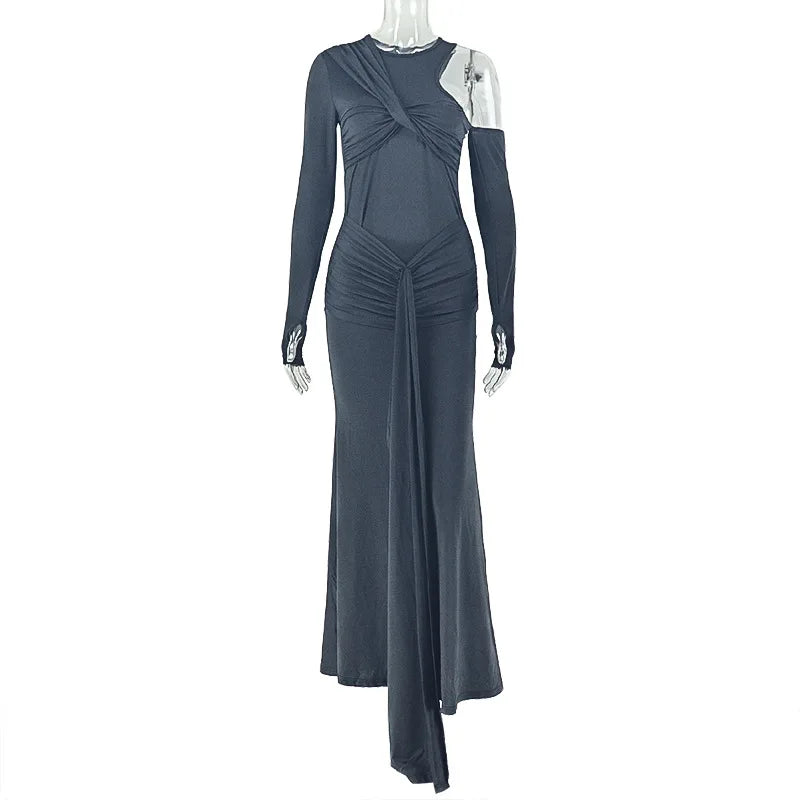 Women's Ruched Long Sleeve Bodycon Maxi Dress