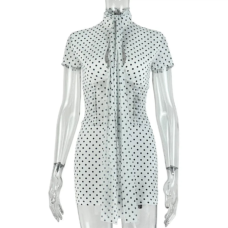 Joskaa Polka Dot Short Sleeve Crop Mini Two Piece Set - two piece set image 5