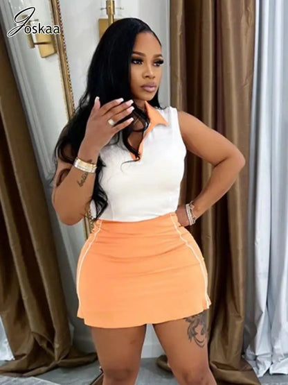 Wholesale Women's Sleeveless Bodycon Mini Dress Orange – Front View