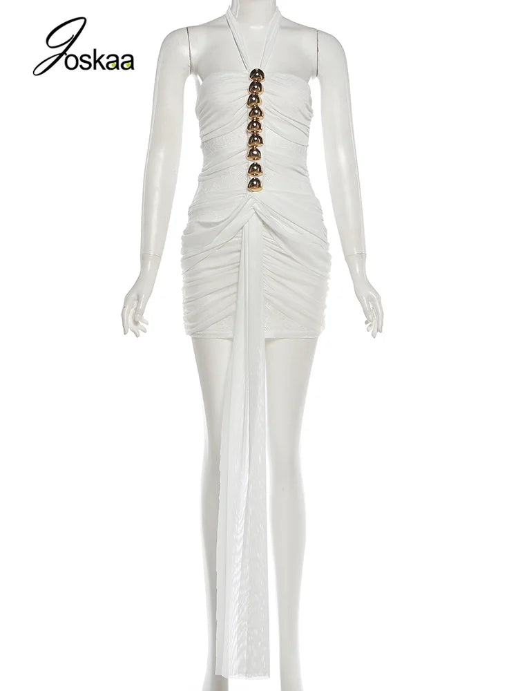 Women's Mesh Lace Ruched Backless Mini Dress - Back View