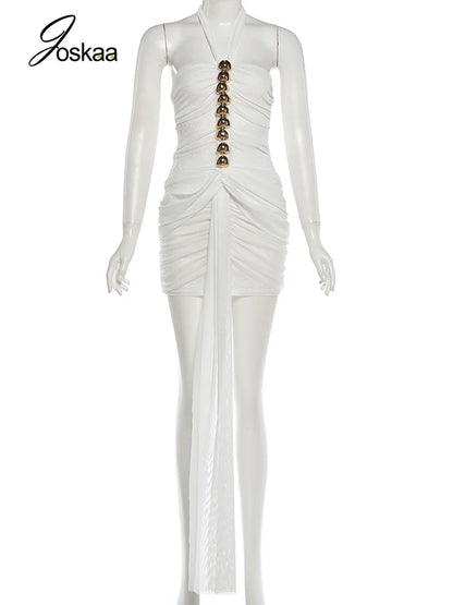 Women's Mesh Lace Ruched Backless Mini Dress - Back View