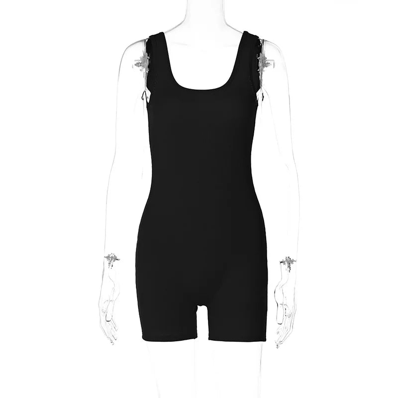 Women's Knit Backless Bodycon Ribbed Romper