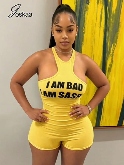 Women's Zip Up Sleeveless Bodycon Romper - Front View