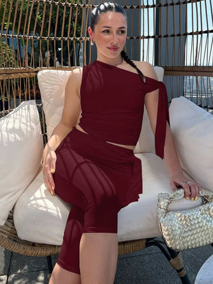 Women's Sporty Skew Collar Two Piece Set