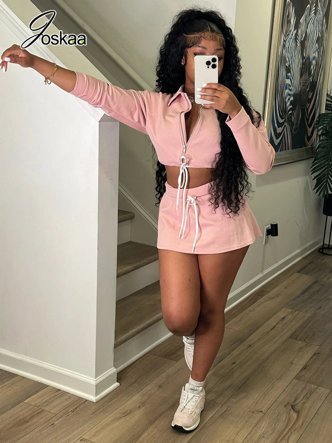 Women's Zip Up Long Sleeve Two Piece Set - Side View
