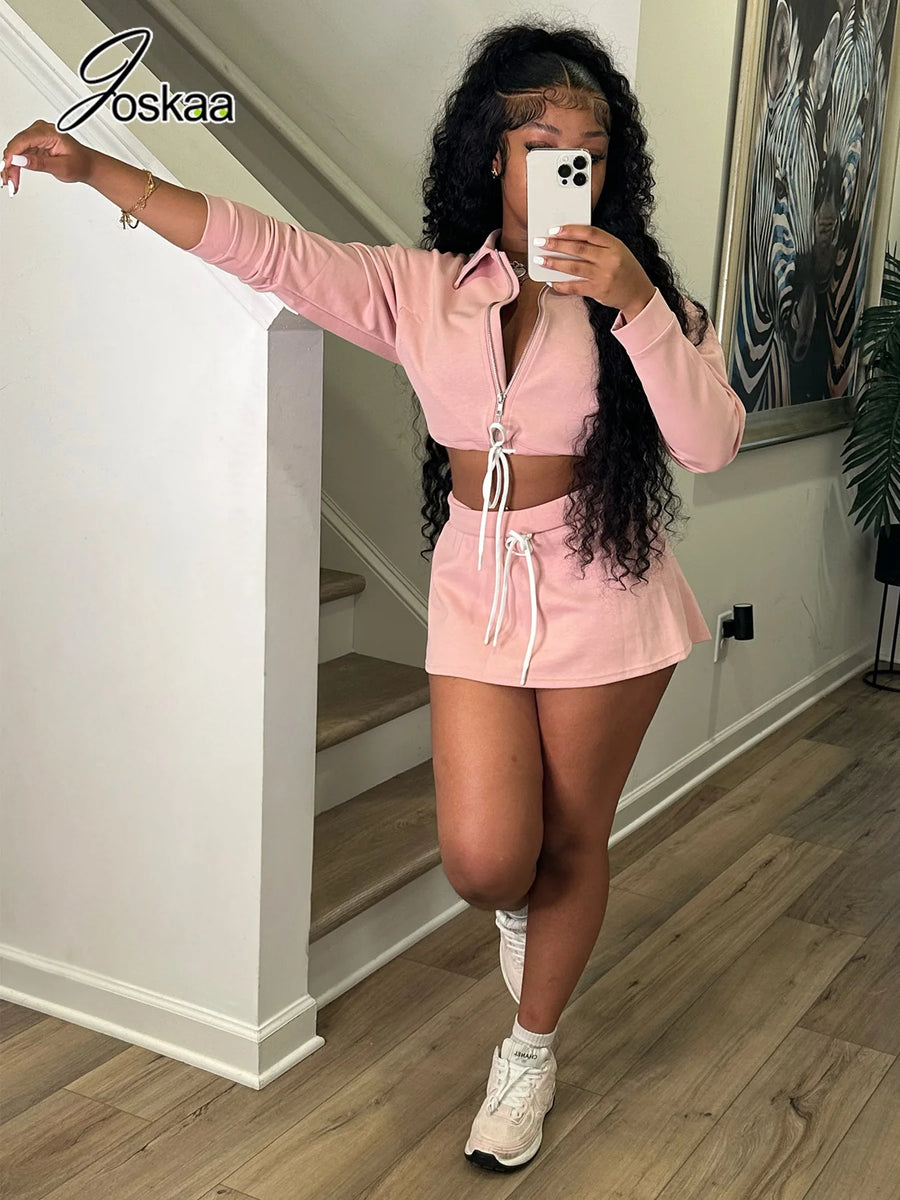 Women's Zip Up Long Sleeve Two Piece Set - Side View