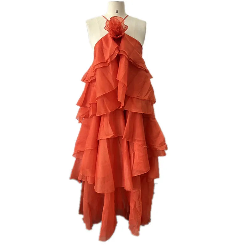 Women's Floral Print Backless Halter Maxi Dress