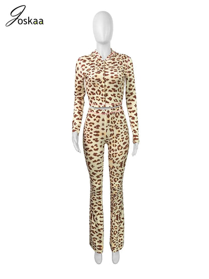 Women's Leopard Print Long Sleeve Two Piece Set Yellow – Back View