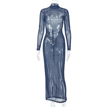 Women's Backless Long Sleeve Bodycon Maxi Dress