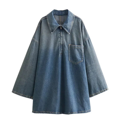 Women's Denim Long Sleeve Zip Mini Dress
