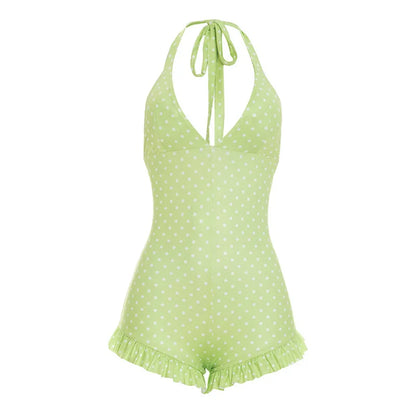 Women's Polka Dot Backless V-neck Halter Romper - Additional View 7