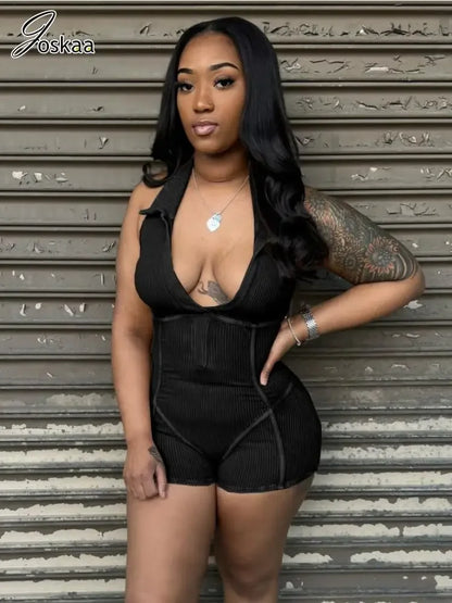 Women's Knit Backless Halter Bodycon Romper Gray – Side View