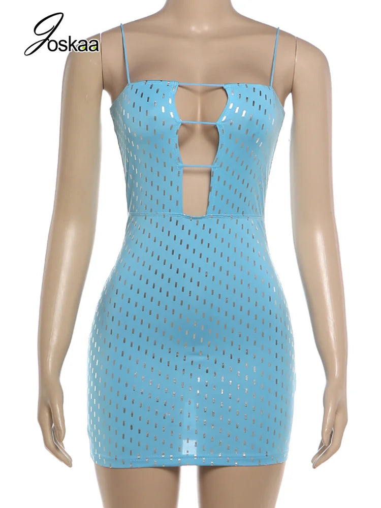 Women's Sequin Cutout Sleeveless Mini Dress Blue – Back View