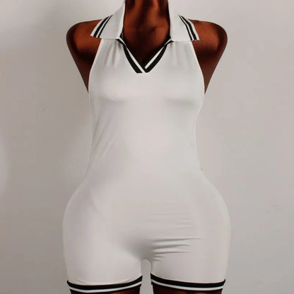 Women's Stripe Backless Halter Sleeveless Romper