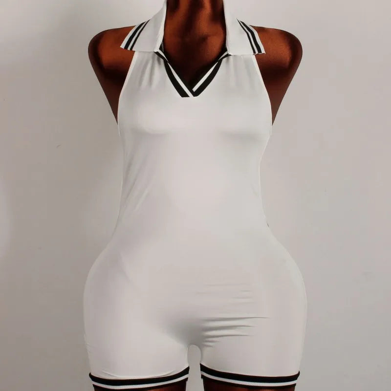 Women's Stripe Backless Halter Sleeveless Romper
