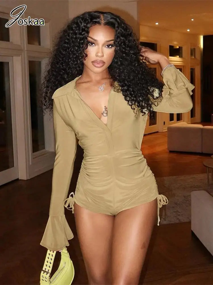 Women's Ruched Long Sleeve Bodycon Romper – Women's Fashion Wholesale – Front View
