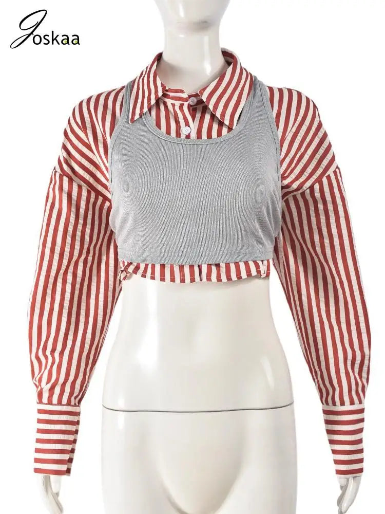 Women's Stripe Long Sleeve Crop Two Piece Set Stripe – Back View