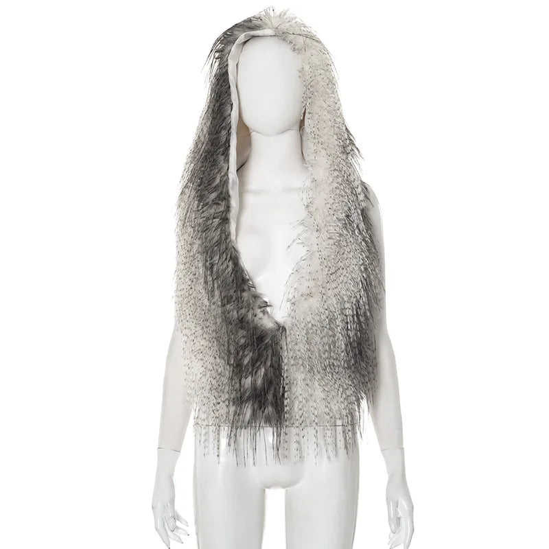 Women's Backless Halter Hooded Fall Faux Top