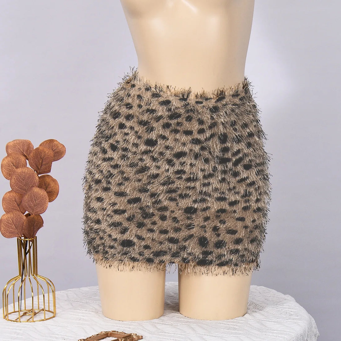 Joskaa Leopard Print Mini Skirt Fall Tassel Elastic - skirt image 5