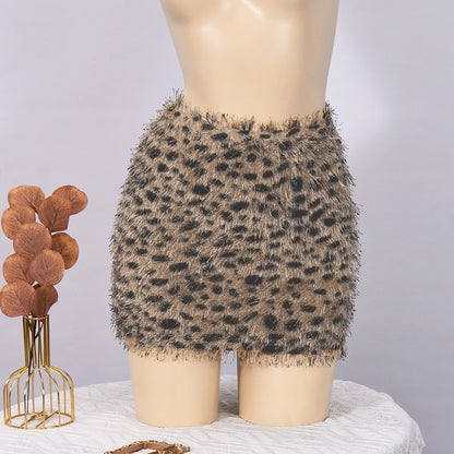 Joskaa Leopard Print Mini Skirt Fall Tassel Elastic - skirt image 5