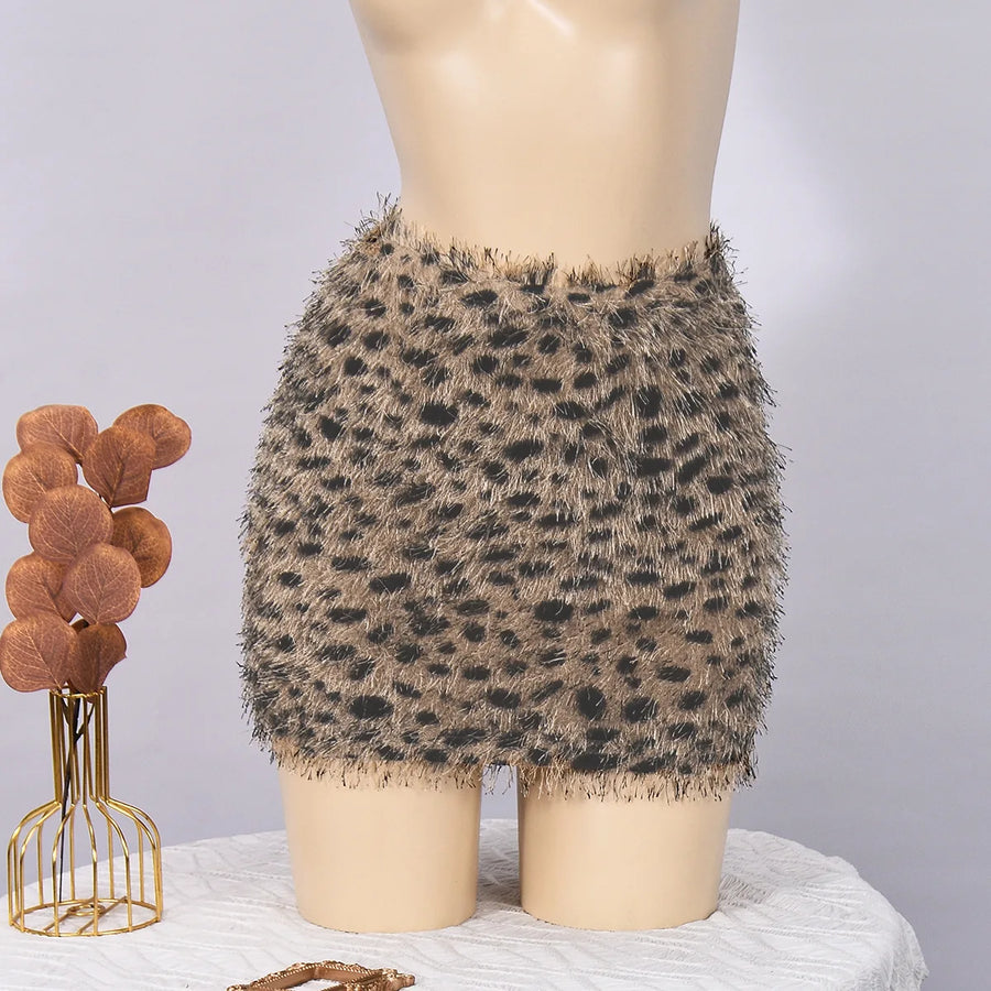 Joskaa Leopard Print Mini Skirt Fall Tassel Elastic - skirt image 5