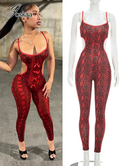 Women's Snake Print Backless Cutout Romper – Women's Fashion Wholesale – Front View