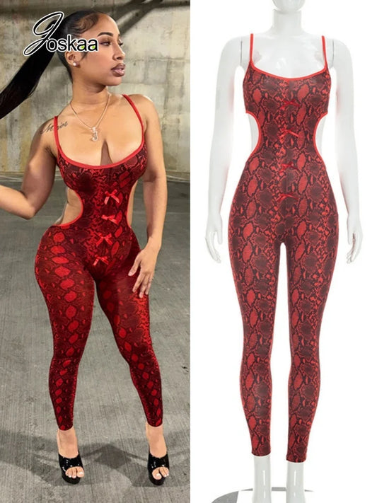 Women's Snake Print Backless Cutout Romper – Women's Fashion Wholesale – Front View