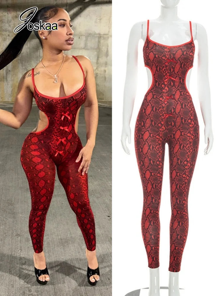 Women's Snake Print Backless Cutout Romper – Women's Fashion Wholesale – Front View