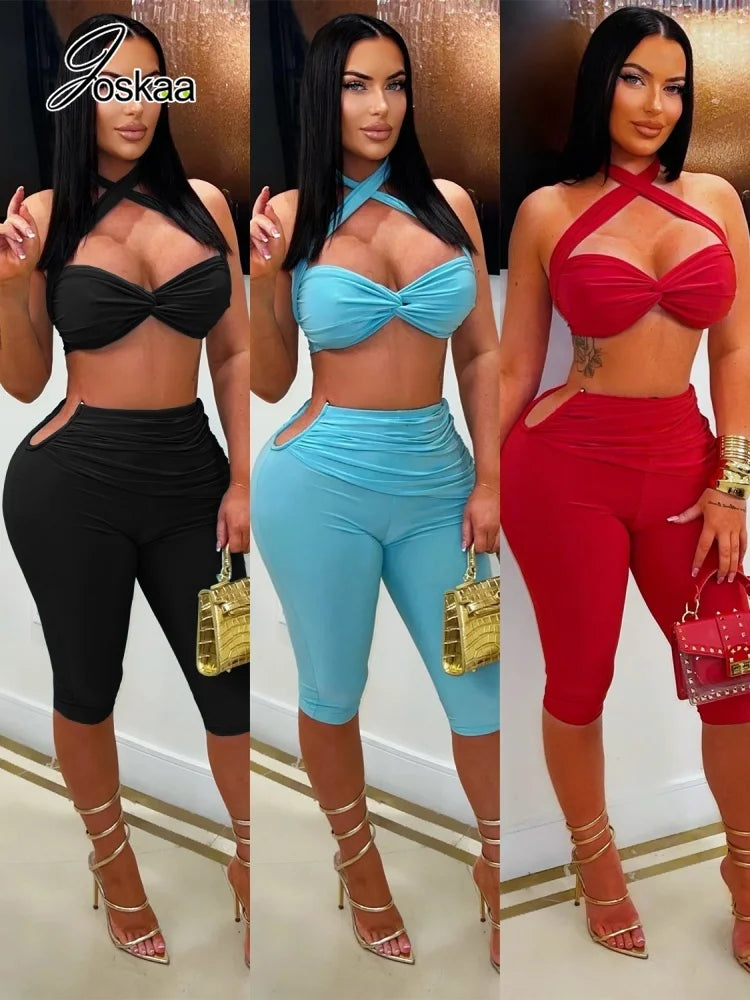 Women's Halter Two Piece Set Criss Cross - Front View
