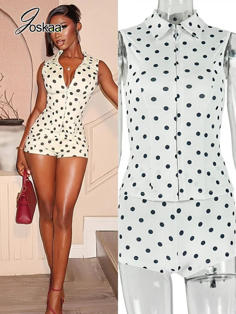 Women's Polka Dot Sleeveless High Waist Two Piece Set – Women's Fashion Wholesale – Front View
