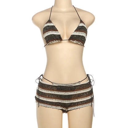 Women's Stripe Beach Bandage Two Piece Set