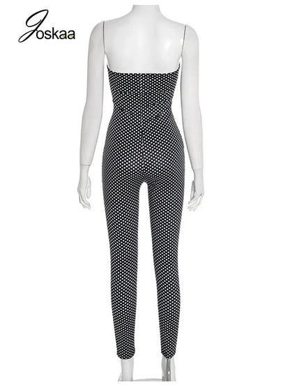 Women's Polka Dot Backless Strapless Romper Black – Detail View