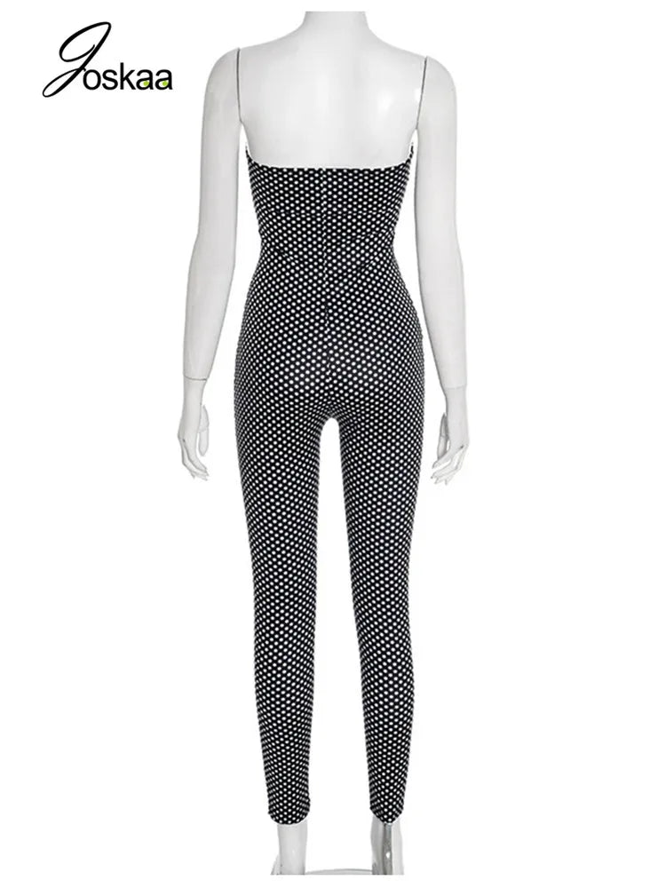 Women's Polka Dot Backless Strapless Romper Black – Detail View