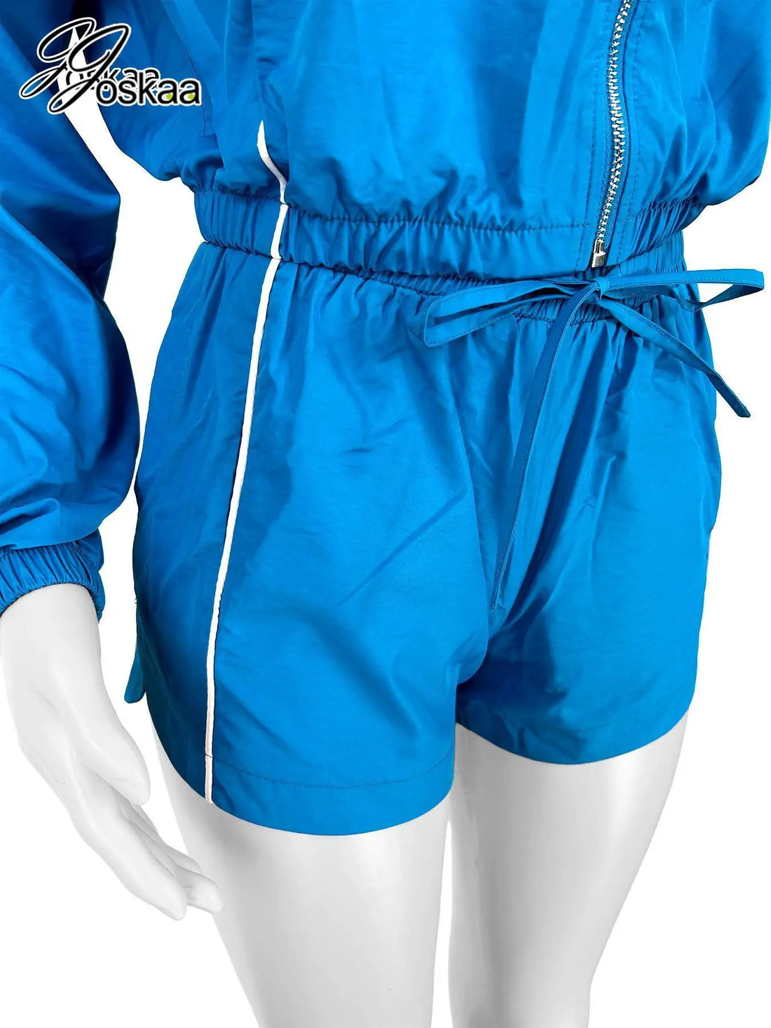 Women's Striped Zip Up Long Sleeve Two Piece Set - Model Wearing Style