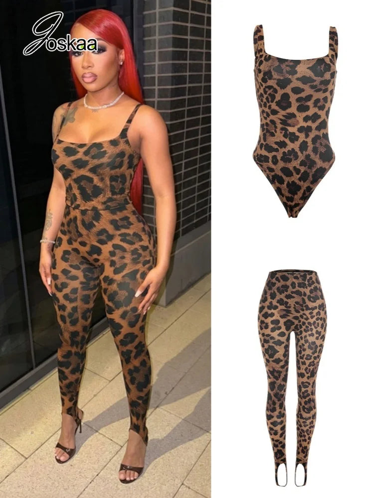 Women's Leopard Print Sleeveless High Waist Two Piece Set – Women's Fashion Wholesale – Front View
