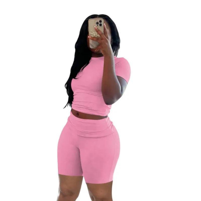 Women's Ruched Short Sleeve Crop Two Piece Set