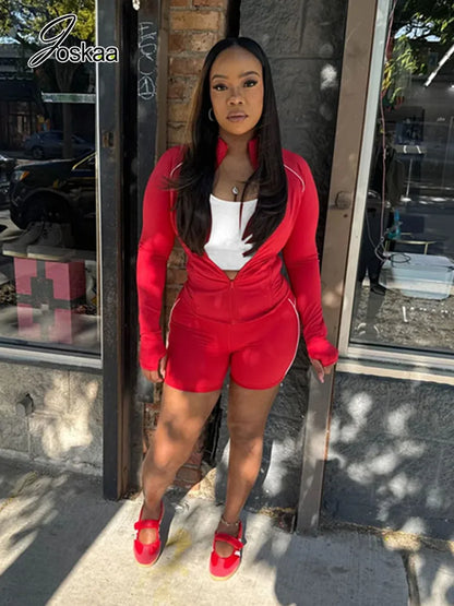 Women's Long Sleeve High Waist Two Piece Set Red – Side View