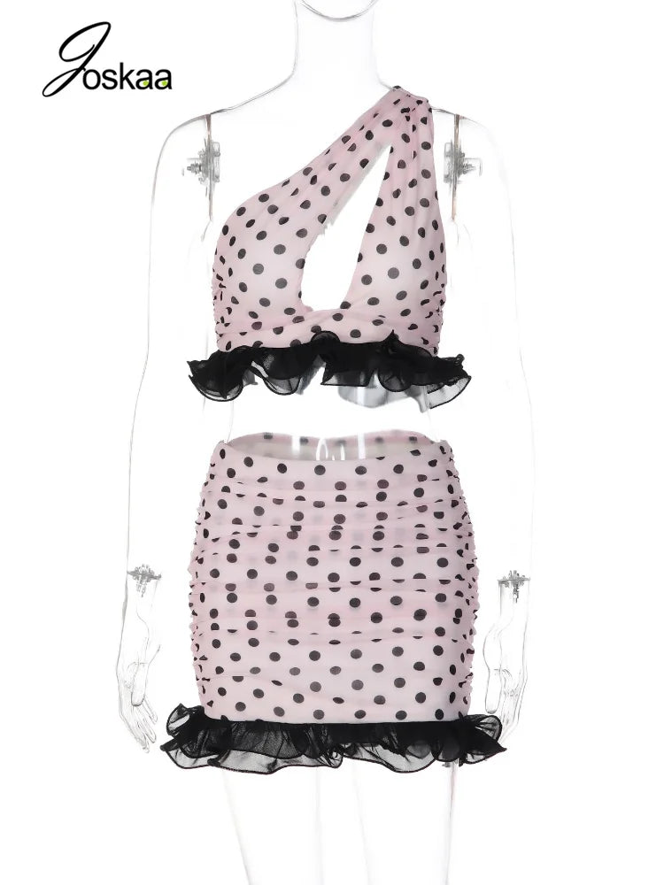 Women's Polka Dot Ruched Cutout Two Piece Set Pink – Back View