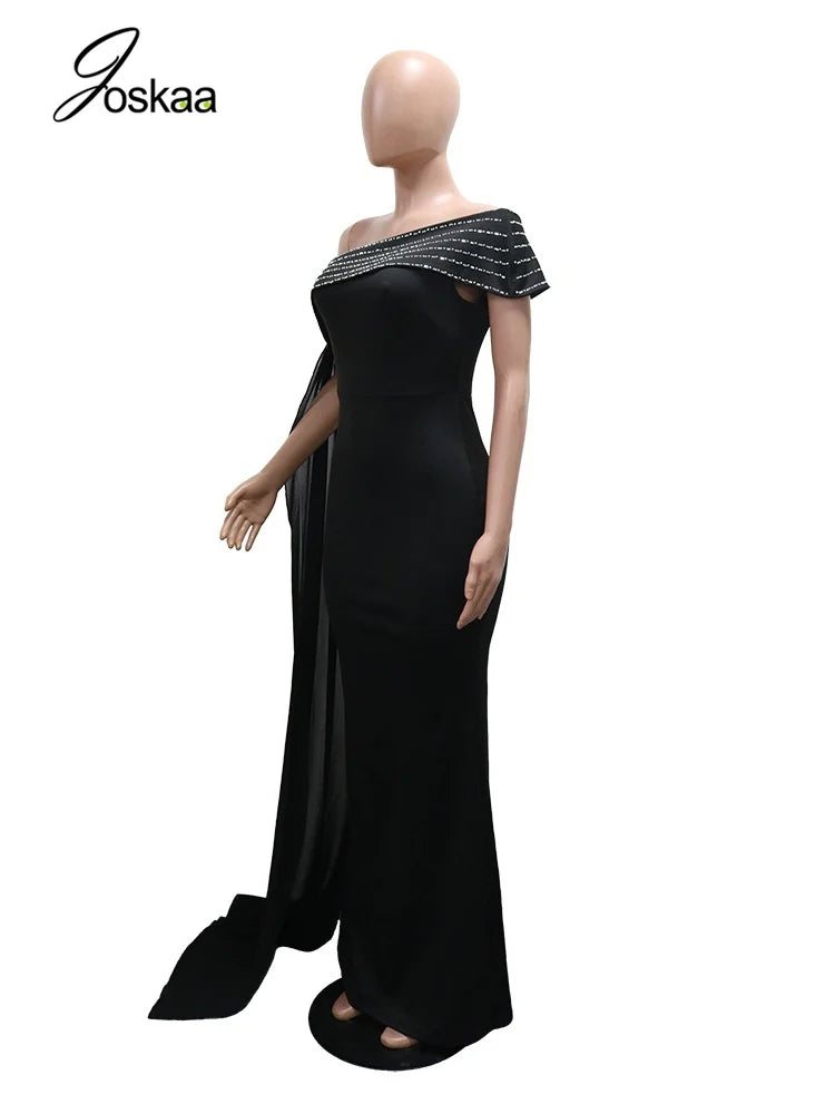 Women's Rhinestone Sleeveless Bodycon Maxi Dress Black – Detail View