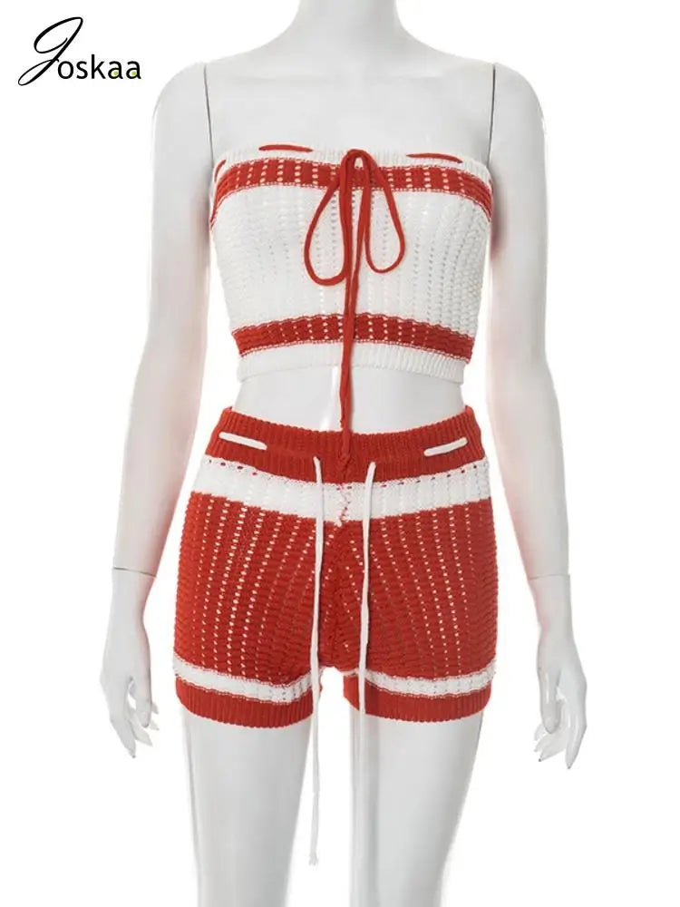 Women's Knit Ribbed Two Piece Bikini Set Red – Back View