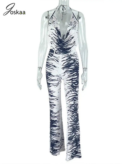 Women's Zebra Print Stripe Backless Two Piece Set Zebra Stripe – Back View